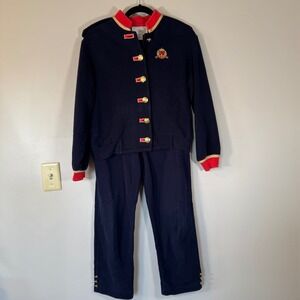 ST JOHN SPORT By Marie Gray Navy Red Gold Military Style Tracksuit Set Size S